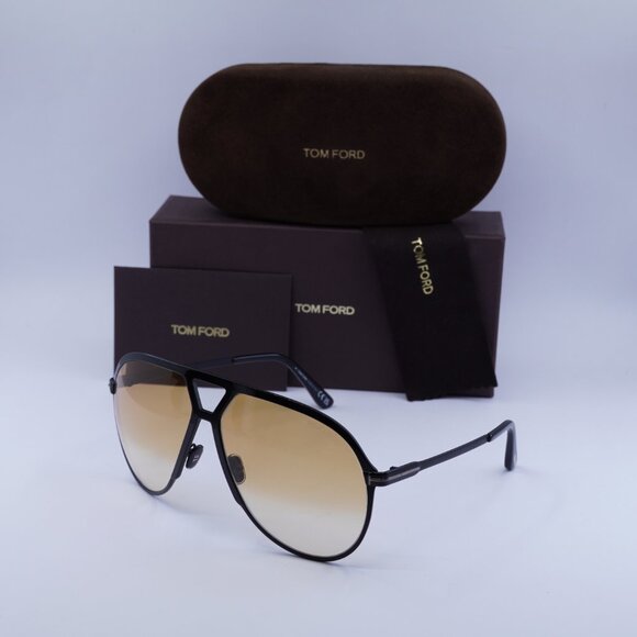 Tom Ford Xavier FT1060 01F Sunglasses Shiny Black Aviator Frame, Brown Lenses - Picture 10 of 10